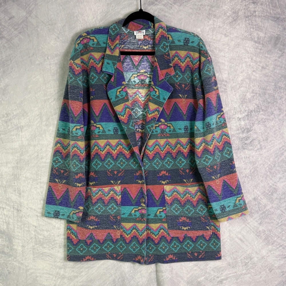 Vintage Y2k 90s Just Dawn Southwestern Aztec Blazer Womens sz L Festival Western